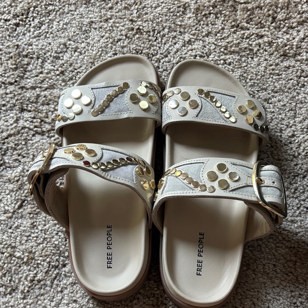 Free People Beige Sandals with Gold Accents